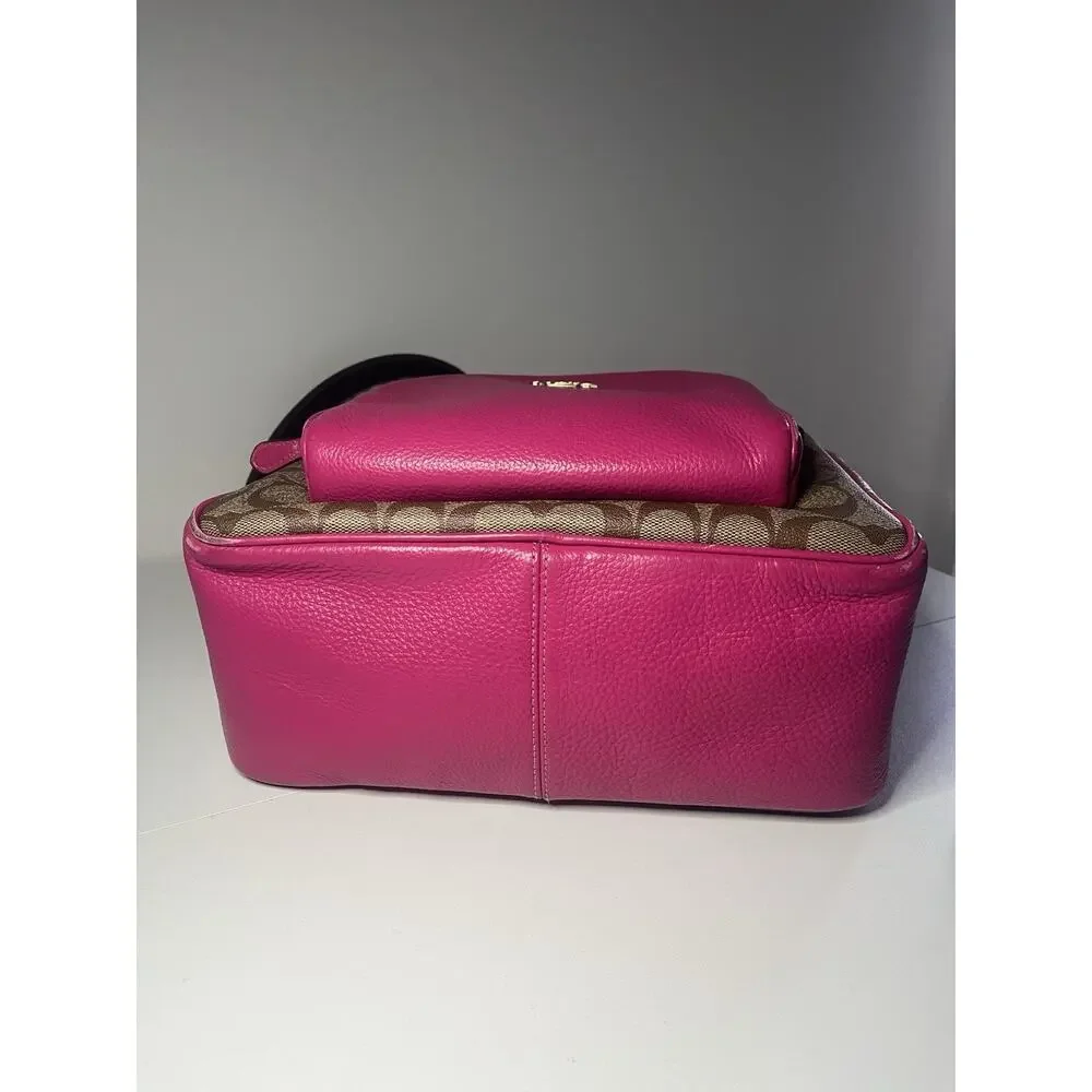 Coach Court Backpack In Signature Canvas With Bold Pink Refined Pebble Leather